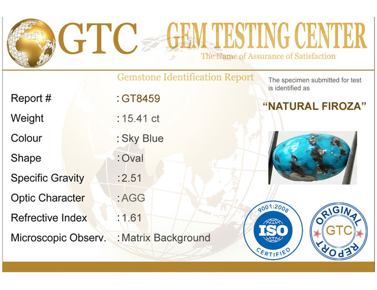 15.41 Ct Natural Irani Firoza (Iranian Turquoise) – Certified Original Gemstone | Gemshub